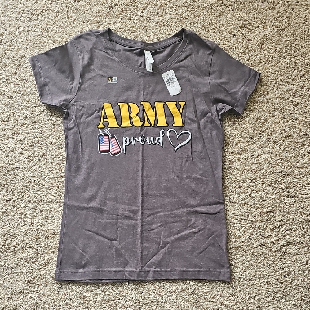Allure Gray Short-Sleeve "ARMY proud" Graphic Tee with Yellow Lettering